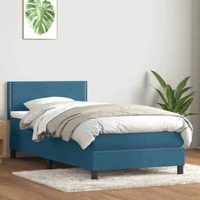 vidaXL Cama com molas/colchão 100x220 cm veludo azul-escuro