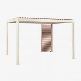 Pérgola Bioclimática De Alumínio Com Lâminas E Painel Druvia Bege Tapioca - Castanho Castanho Madeira & Pérgula De 3x4 M Com 1 Painel De 92,5 Cm -