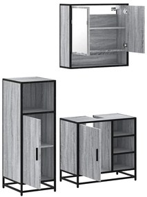 3 pcs Conjunto móveis casa de banho madeira proc. cinza sonoma
