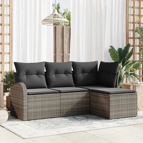 vidaXL Conjunto de Sofá para Jardim de 4 Peças com Almofadas Cinza Polirattan
