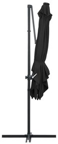 Guarda-sol cantilever c/ luzes LED e poste aço 250x250 cm preto