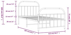 Estrutura de cama com cabeceira e pés 107x203 cm metal preto