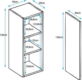 Armário de Parede Fiães – 40x126 cm – Preto – Suspenso ou com Pés