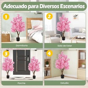 Árvore artificial de cerejeira de 118 cm em vaso preenchido com cimento, 96 flores, tronco com veios realistas, planta decorativa rosa