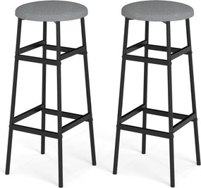 Conjunto de 2 Bancos de Bar Redondos, 33,5 x 73 cm, Assento Estofado, Cinzento