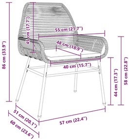Conjunto de Jantar de Jardim 3 Peças com Almofadas Cinzas em Rattan Si