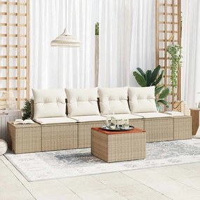 vidaXL Conjunto de sofá de jardim de 5 peças com almofadas bege em rattan sintético acácia