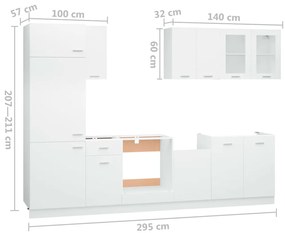 8 pcs conjunto armários de cozinha contraplacado branco