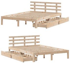 Estrutura de cama c/ gavetas 140x200 cm madeira de pinho maciça