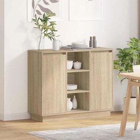 vidaXL Cristaleira com LED Carvalho Sonoma 90x32x75 cm Madeira Engenharia