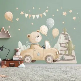 Autocolante de parede para quarto de criança - Urso no carro