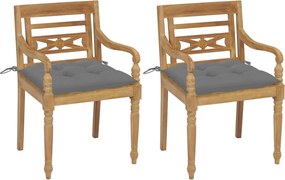 vidaXL Cadeiras Batávia c/ almofadões cinzento 2 pcs teca maciça