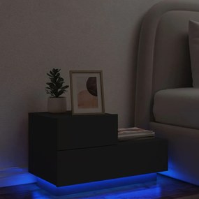vidaXL Mesa de cabeceira com luzes LED 70x36x40,5 cm preto
