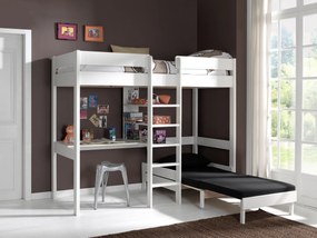 Conjunto Cama alta de Criança PINO 90 x 200 cm + estrado + escada + secretária + sofá-cama Branca
