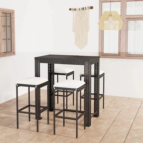 vidaXL 5 pcs conjunto de bar p/ jardim c/ almofadões vime PE preto