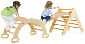 Triângulo de trepar em madeira 4 em 1 para crianças Jogo de trepar com triângulo/arco/alça para deslizar ou trepar Montessori Natural