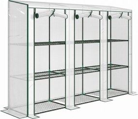 Outsunny Estufa Pequena com Prateleiras de 3 Níveis Portas com Fecho de Correr Estufa para Cultivar 215x46x151 cm Branco | Aosom Portugal