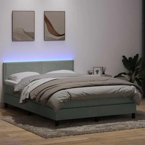 vidaXL Cama box spring c/ colchão e LED 140x220 cm veludo cinzento-claro