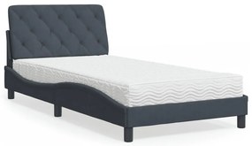 Cama com colchão 100x200 cm veludo cinzento-escuro