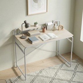 Secretária Moderna com Prateleira e Estrutura Metálica Fácil Montagem 98x48x88,5 cm Carvalho