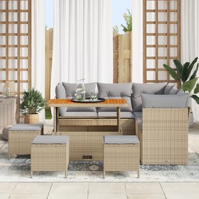 Conjunto de Sofás de Jardim vidaXL de 9 Peças com Almofadas Bege Ratta