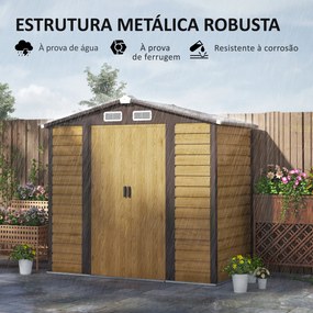 Abrigo de Jardim Exterior 2,36m² 213x120x194 cm com Base Reforçada (Piso NÃO Incluído) e Portas de Correr Madeira e Castanho