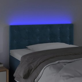 Cabeceira de cama c/ luzes LED veludo 80x5x78/88 cm azul-escuro