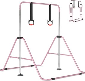 Barra de Ginástica para Crianças, 111,5 x 144,5 x 132 cm, Ajustável em 4 Níveis de Altura, Cor-de-rosa
