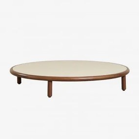 Mesa De Centro Redonda Olivia Em Madeira De Acácia Beige Semoline & Castanho-acácia Escuro & Ø100 Cm - Sklum