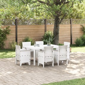 vidaXL Conjunto de Jantar de 7 Peças com Almofadas Branco Rattan Plástico
