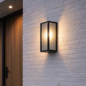 Candeeiro de Parede Exterior Preto com Vidro Acobrelado IP44 - Charlois