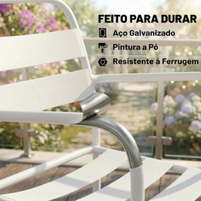 Conjunto de Jardim com 3 Peças em Aço Galvanizado com 2 Cadeiras e Mesa de Vidro Temperado Branco