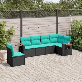 6 pcs conjunto de sofás p/ jardim c/ almofadões vime PE preto