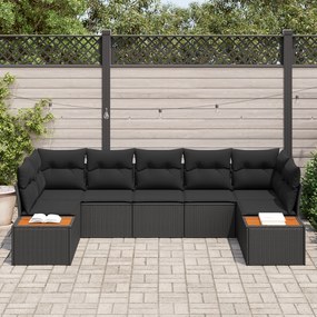 Conjunto de Sofá de Jardim com Almofadas Preto Poly Rattan Acácia