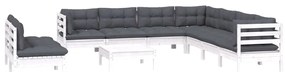 10 pcs conj. lounge de jardim c/ almofadões pinho maciço branco