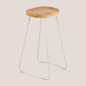 Pacote De 2 Bancos Altos Em Aço E Madeira De Olmo Neicol Branco & ↑75 Cm - Sklum
