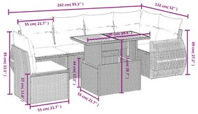 7 pcs conjunto de sofás p/ jardim com almofadões vime PE bege