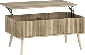 HOMCOM Mesa de Centro Elevatória com Compartimentos Ocultos de Armazenamento e Pés de Pinho 91x56x43 cm Carvalho | Aosom Portugal