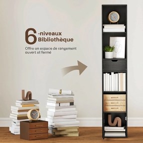 Estante para livros , 30 x 24 x 158 cm, móvel de arrumação com gaveta, armário e compartimentos abertos, preto