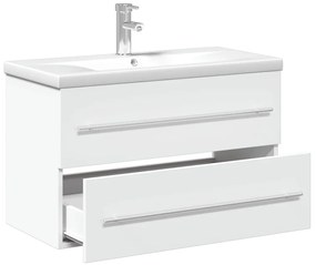Armário de casa de banho com lavatório embutido branco