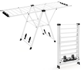 Estendal dobrável com braços ajustáveis 184 x 56 x 99–168 cm, pinças para meias e prateleira para sapatos, secador de roupa Branco