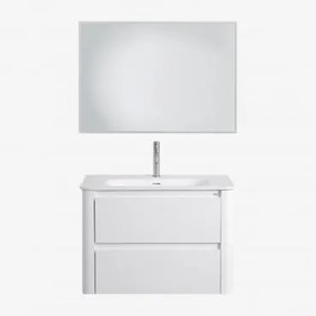 Conjunto De Móvel De Casa De Banho Em Madeira Com Lavatório Integrado Egerton Branco & Led Retangular E Anti-embaciamento 100x70 Cm Tamsin - Sklum