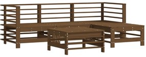 5pcs conj. lounge jardim+almofadões madeira maciça castanho-mel