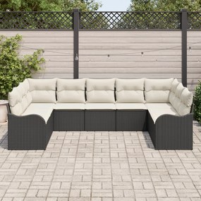 Conjunto de Sofá de Jardim vidaXL 9 Peças com Almofadas Preto Rattan P