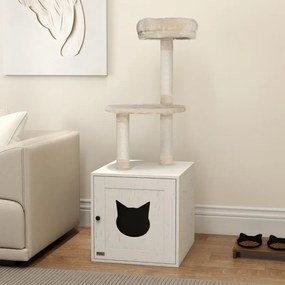 Movel para caixa de areia gatos (NÃO INCLUIDA) 47 x 52 x 129 cm, 2 em 1 com arranhador, postes para arranhar, creme