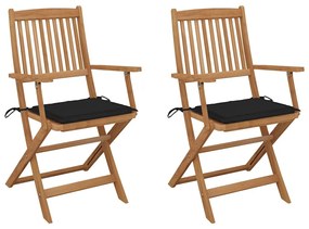 vidaXL Cadeiras de jardim dobráveis c/ almofadões 2 pcs acácia maciça