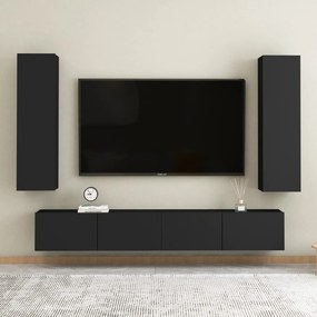 vidaXL 4 pcs conjunto de móveis de TV contraplacado preto
