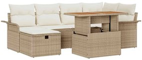 Conjunto de Sofá de Jardim de 7 Peças com Almofadas Beiges em Rattan S