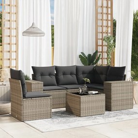 6 pcs conjunto sofás de jardim com almofadões vime cinzento