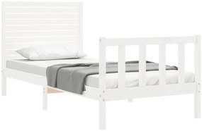 Estrutura cama de solteiro c/ cabeceira madeira maciça branco
